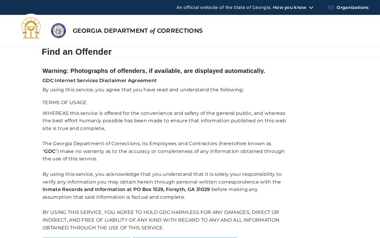 Georgia Department of Corrections offender search for Berrien state-custody records