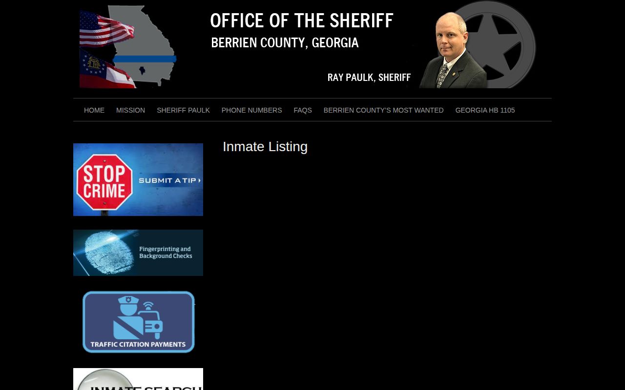 Berrien County Jail sheriff-linked inmate listing and booking record interface