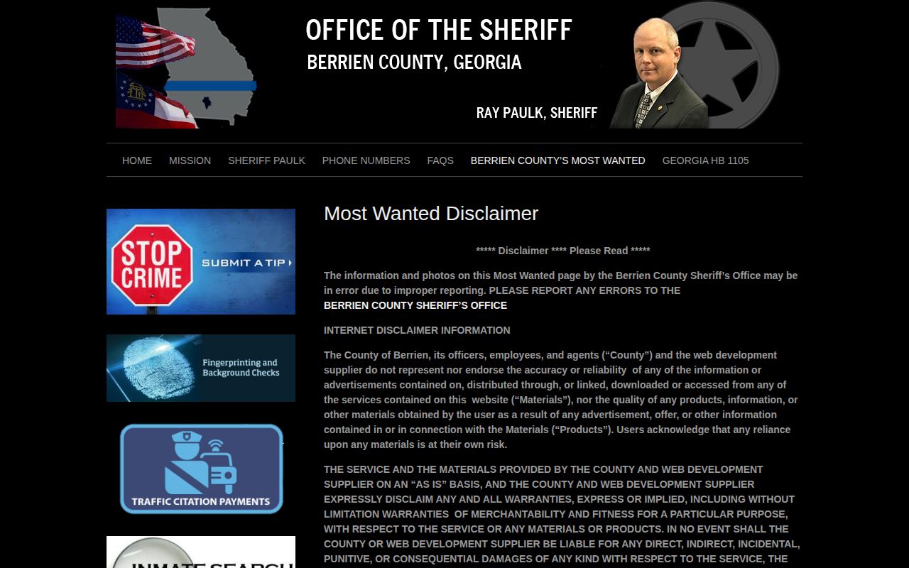 Berrien County Sheriff's Most Wanted disclaimer and official wanted-list policy