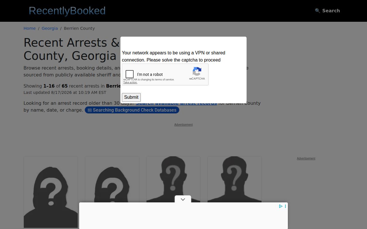 RecentlyBooked Berrien County secondary booking-feed interface