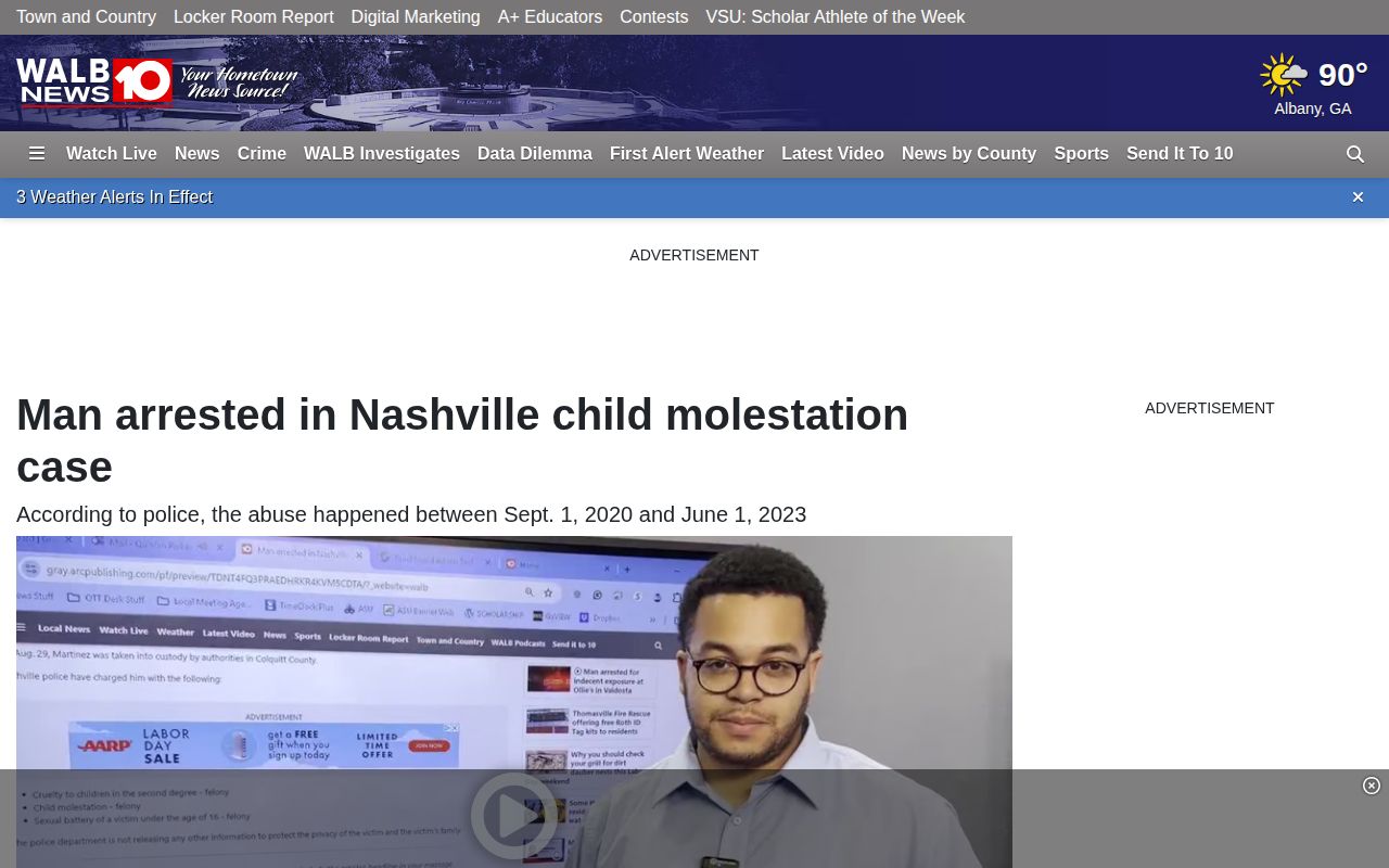 WALB regional Nashville arrest news example for Berrien County, Georgia