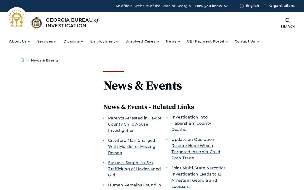 Berrien County Georgia Bureau of Investigation newsroom page for Ray City event-driven crime releases
