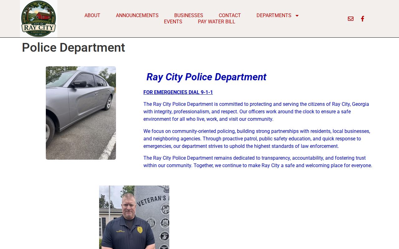 Ray City Police Department official page for Berrien County arrest-record routing